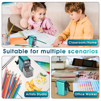 Manual Pencil Sharpener Hand Crank Pencil sharpeners for Kids with Stronger Spiral hob and auto Stop Function Charcoal Pencil Sharpener for Children/Adults/Students/Artists (Blue 1)