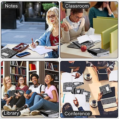 Seajan 20 Pack Composition Notebooks, Wide Ruled Paper, 7-1/2" x 9-3/4" Marble Hard Covers, 60 Sheets, Composition Notebooks Bulk for Students Back to School Adults Office Supplies(Black) - color: Black