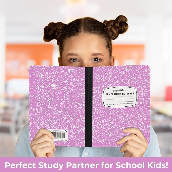 Paper Rite Assorted Marble Composition Notebook Wide Ruled (9.75x7.5 in), 100 Sheets | 200 Pages | For School, Office, Students, Teachers (2, Blue & Pink)