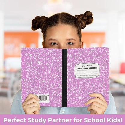 Paper Rite Assorted Marble Composition Notebook Wide Ruled (9.75x7.5 in), 100 Sheets | 200 Pages | For School, Office, Students, Teachers (2, Blue & Pink)