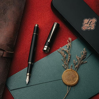Wordsworth & Black Fountain Pen Set, Luxury Bamboo Wood - Fine Nib, Gift Case; Includes 6 Ink Cartridges, Ink Refill Converter -Journaling, Calligraphy; Drawing, Smooth Writing [Black Wood] | Black Wood, Gift for Men Women, German Iridium 18K Gilded, Call