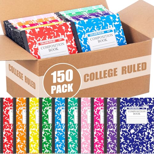 Fainne 150 Pack A5 Composition Notebooks Bulk Marble Cover Composition Notebooks College Notebooks Wide Ruled Notebooks for Students Classroom Office School Supplies(10 Color) - color: 10 Color