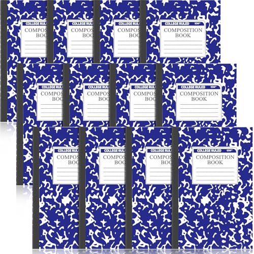 Fainne 12 Pack A5 Composition Notebooks Bulk College Ruled Composition Notebook College Ruled Notebooks Marble Covers Notebook for Student Classroom Office Supplies 8.2 x 5.5(Blue) - color: Blue