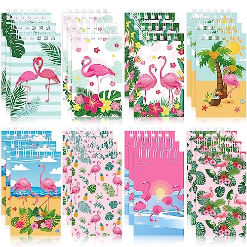 Faccito 24 Pcs Flamingo Party Favors Summer Mini Notepads Hawaii Pocket Notepads Tropical Spiral Luau Tiny Memo Notes for Birthday Party Supplies School Student Teacher Classroom Reward