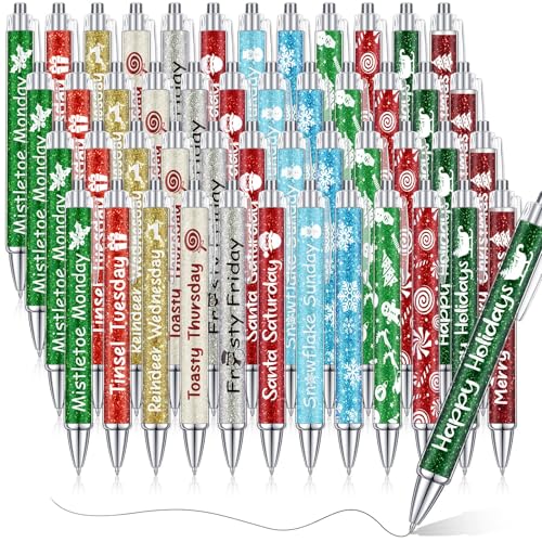 Cholemy 48 Pieces Christmas Pens Bulk Christmas Party Ballpoint Pens Retractable Xmas Themed Gel Ink Novelty Snowflake Snowman Candy Santa Writing Supplies for Office School Xmas Party Favor - style: Snowflake