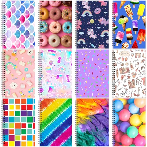 Fuutreo 12 Pcs Spiral Notebook for Work A5 8.3 x 5.7 Inch College Ruled Spiral Journal Notebook Kraft Cover Ruled Paper, 12 Color, 60 Sheets, 120 Pages for Office School(Sweety,Innovative) - color: Sweety