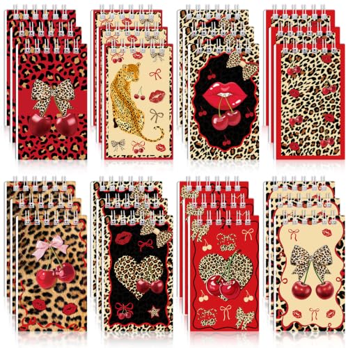 Faccito 24 Pcs Cheetah Cherry Mini Notebook Cheetah Cherry Party Decorations Coquette Leopard Bow Small Notepads Pocket Spiral Journal for Leopard Birthday Party Decor Supplies Gift, 2.4 x 3.9 Inch - style: Cheetah
