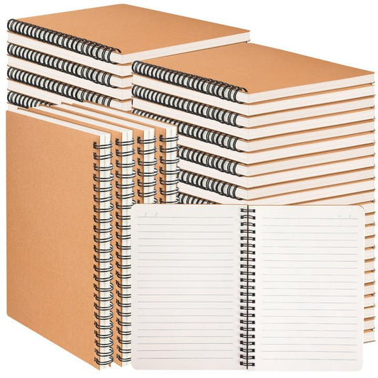 miikoul 60 Packs A5 Spiral Lined Notebooks, Kraft Paper Cover, 8.0"×5.6", 60 Sheets/120 Pages, Ruled Notebooks Bulk, Hardcover Journal Notepad Travel Notebooks for Office and Back to School Supplies - color: Picture color-Kraft, size: 60 Pack