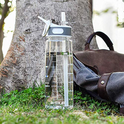 Sports Water Bottle with Straw 800ML Bike Water Bottles Reusable Water Jug 28 OZ Hydro Jug BPA-Free Wide Mouth Water Bottle with Handle for Fitness Outdoor Hiking Camping Dishwasher Safe - color: 800ml clear