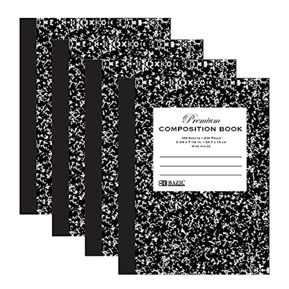 BAZIC PRODUCTS Black Marble Composition Book, Wide-Ruled, 100 Ct, 4-Pack | 100 wide-ruled sheets (200 pages), Black Marble composition notebook, sewn binding, 9.75 x 7.5 in - color: Black Marble, size: 4-Pack