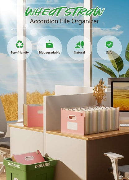 EcoStash 26 포켓 아코디언 파일 오거나이저, 밀짚 파일 폴더, 업라이트 및 오픈 탑, A-Z 지폐 영수증 오거나이저, 100% BPA 프리, 자연으로 돌아가기, 건강한 생활, 레터/A4 사이즈 - 2팩 - color: Bule Pink, size: 26 Pockets