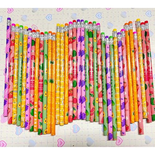 72PCS Corlorful Wooden cased Pencils for Kids with Erasers, Wood Wedding Golf for School,Drawing,Gift (72PCS) (Fruit, 72) - style: Fruit