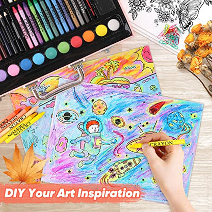 Soucolor 183 Art Set Drawing Painting Kit,Crayons Pastels Markers,Kids Gift | Crayons, Pastels, Markers, Pencils, Watercolors, Sketch Paper — Wooden Case, Non-Toxic, Birthday Gift. - style: Pink
