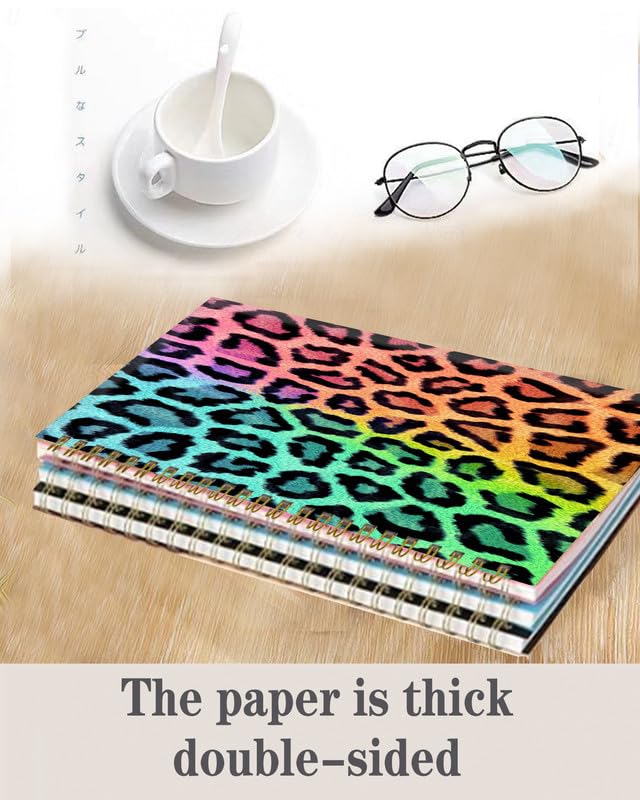 Spiral Journal Notebook,A5 Hardcover Lined Journals for Women Girl 6 x 8.3 in,120 Pages Thick Paper,Cute College Ruled Writing Notebook for Gifts Office Work School(Leopard Rainbow) - color: Leopard Rainbow