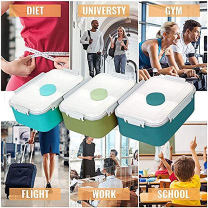 47oz Salad Lunch Container To Go, 3 Pack Salad Bowls Bento Lunch Boxes | Food Storage Meal Prep Containers with Tray/Dressing Containers for Salad, Snacks,Fruit, BPA Free, Microwave Dishwasher Safe - color: Navy&Dark Green&Light Blue