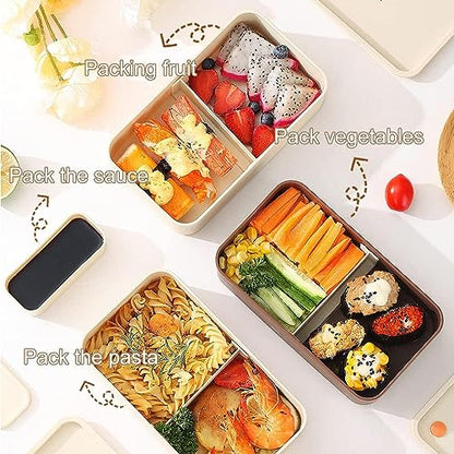 3 Layer Japanese Lunch Box with Chopsticks, Microwave Safe Bento Lunch Box with Bag and Utensils, Leakproof Stackable BPA-Free Lunch Containers for Adults - color: 2160ml 3 Tier-Beige