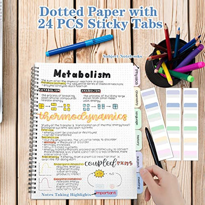 Spiral Notebook, 8.5" x 11" Dotted Journal Notebook, A4 Dot Grid Notebook Pack, 560 Pages Large Dot Journal for Bullet, Work, School, 24pcs Index Tabs, Thick Paper, Assorted Pastel Notebook - size: 8.5" x 11", style: Dotted