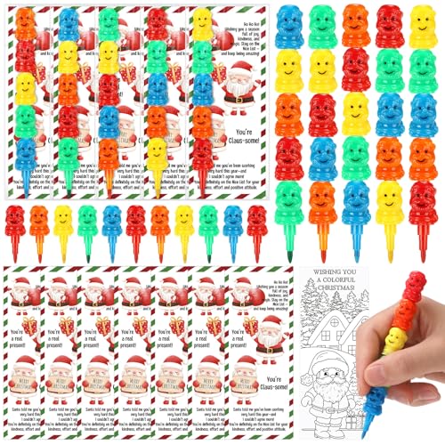 Sayglossy 24 Sets Christmas Santa Claus Crayons Party Favors 4 Colors Xmas Stacking Crayons with Double Sided Coloring Postcard Christmas Party Gifts Prize Bulk for Holiday Goodie Bag Stuffers - style: Santa Claus