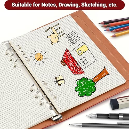 Beige A5 6-Hole Grid-Ruled Loose Leaf Refill Paper(Pre-Punched)-Fits A5 6-Ring Binder, 100GSM Thick No Bleed-through Sheets, Double Sided Writing for Fountain Pen & Gel Pen(2 Pack) - size: Grid-A5-2