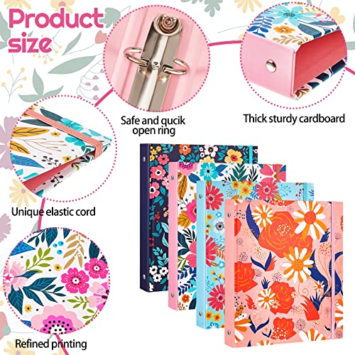 Lewtemi 4 Pack Mini Binders 5.5 x 8.5 Three Ring, 1 Inch Marble Binder, Flower Ocean Decorative Hardcover with Elastic Cord for School, Office Use, Recipe, Photo Album Pages(Flower) - style: Flower