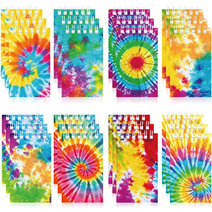 Nezyo 24 Pcs 2.3x3.9'' Mini Tie Dye Notebooks, Little Spiral Pocket Journal Notepads Set Small Fun Coil Blank for Back to School Birthday Tie Dye Pastel Art Hippie Party Favors Supplies