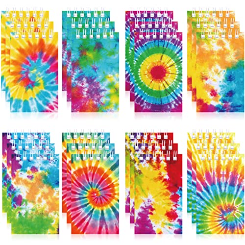 Nezyo 24 Pcs 2.3x3.9'' Mini Tie Dye Notebooks, Little Spiral Pocket Journal Notepads Set Small Fun Coil Blank for Back to School Birthday Tie Dye Pastel Art Hippie Party Favors Supplies