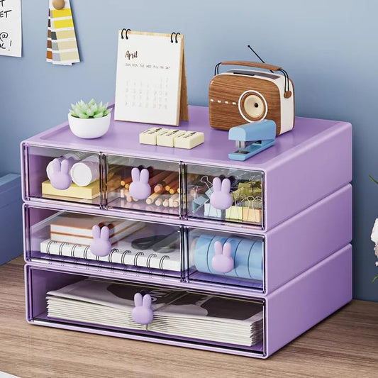 Marbrasse Desk Organizer with 6 Drawers, 3 Tier Stackable Storage Drawers Plastic Makeup Storage, Office Organizers and Storage, Desk Storage Box for Office, School, Home Purple - color: Purple & 6 Drawers