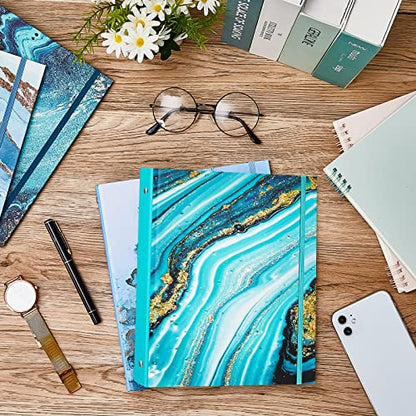 Lewtemi 4 Pack Mini Binders 5.5 x 8.5 Three Ring, 1 Inch Marble Binder, Flower Ocean Decorative Hardcover with Elastic Cord for School, Office Use, Recipe, Photo Album Pages(Ocean) - style: Ocean
