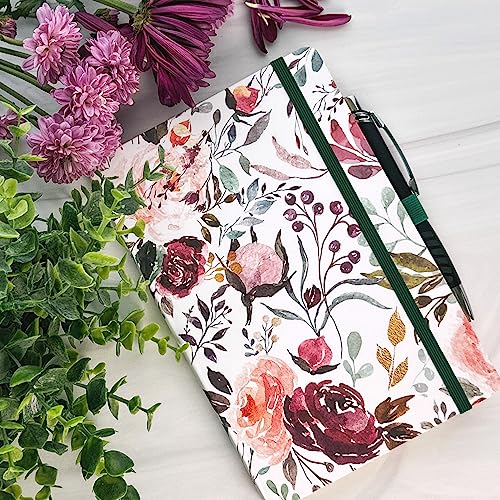 RICCO BELLO Lined Journal Notebook, Blossoms, Hardcover, 5.7x8.4" | 96 Sheets / 192 Pages, College Ruled, Pen Holder, For Work & Notes - color: Blossoms