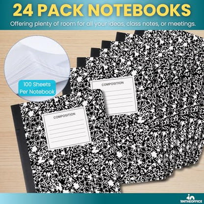 1InTheOffice Composition Notebook College Ruled, Notebooks for School, Black, 9.75" x 7.5", 24 Pack