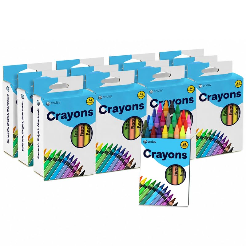 Enday Premium Non-Toxic 24 Color Crayons for Kids & Teachers - 12 Pack Easy to Hold Toddler Crayons, 288 Count - size: 1 Count (Pack of 12)