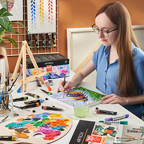 Arteza Acrylic Paper Foldable Canvas Pad, 9.5x9.5 Inches, 20 Sheets, DIY Frame, Heavyweight Acrylic Paint Paper, 220 lb, 360 GSM, Acid-Free, Art Supplies for Painting & Mixed Media Art