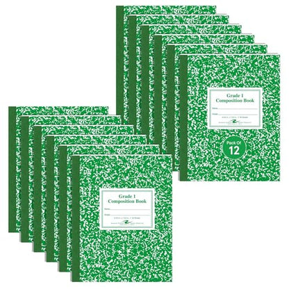 ROARING SPRING Primary Composition Book, Handwriting Notebook for Kids (4K - 1st Grade), Grade 1 Ruled, 1" Skip-Line Manuscript Paper, Flexible Cover, 9.75" x 7.5", 50 Sheets/100 Pages, 12 Pack
