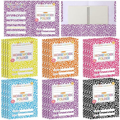 Funrous 24 Pcs Writing Pocket Folders Bulk Classroom Homework Folders with Two Pocket Composition Take Home Folder Gifts for Classroom Home Office Elementary Students Teachers School Supplies