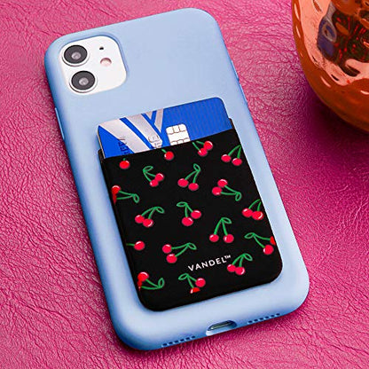 VANDEL Pocket – Stick-On Fabric Phone Wallet Stick On for Women, Cute Credit Card Holder for Phone Case, Back of Phone Fabric Sleeve for iPhone Pocket, Stretchy Wallet Phone Case Cherry - color: Cherry