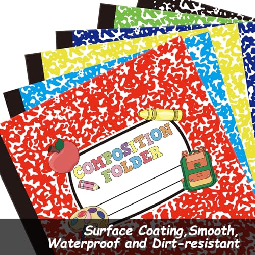 Cinrobiye 12 Pack Composition 2 Pocket Folders Decorative Pocket Folder Motivational Letter Size Kids Folders File with Pockets for Office Home Homework Documents - style: composition12