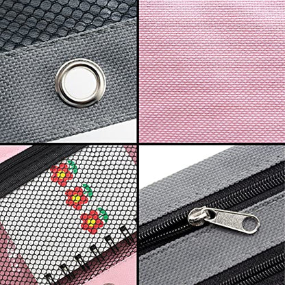 Pencil Pouch 3 Ring Binder Pouch Zippered Pencil Case Canvas Pencil Bag with 2 Compartments (Set of 2, Pink and Grey) - color: Pink and Grey