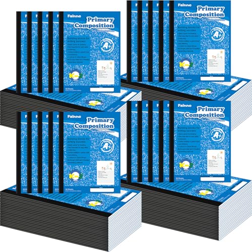 Fainne 30 Pack Primary Ruled Composition Notebook, Grade K-2 Journal 100 Pages, 7-1/2" x 9-3/4" Kindergarten Primary Drawing Story Notebook for Kids Drawing and Writing(Blue) - color: Blue