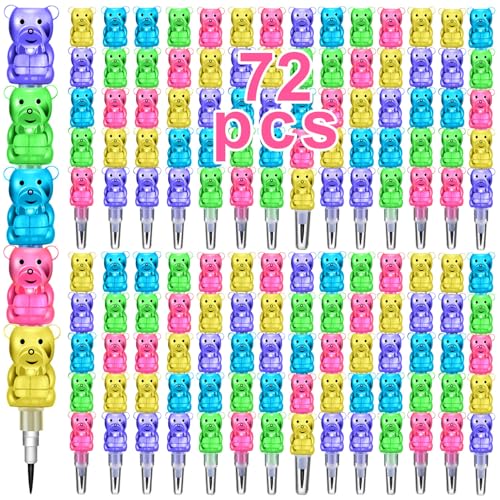 Boao 72 Pcs Bear Stackable Pencils for Kids, 5-in-1 Cute Plastic Stackable Pencils Bulk Party Favors for Birthday Goodie Bags Filler Gift Classroom Prizes Treasure Student Rewards School Supplies