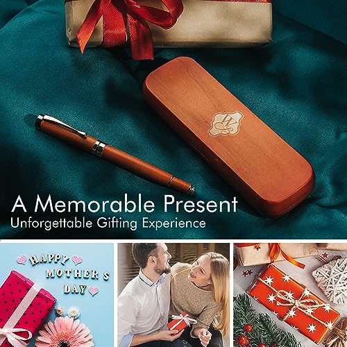 Wordsworth & Black Fountain Pen Set, Luxury Bamboo Wood - Medium Nib, Gift Case; Includes 6 Ink Cartridges, Ink Refill Converter -Journaling, Calligraphy; Drawing, Smooth Writing [Cherry Wood] | Cherry Wood, Gift for Men Women, German Iridium 18K Gilded,