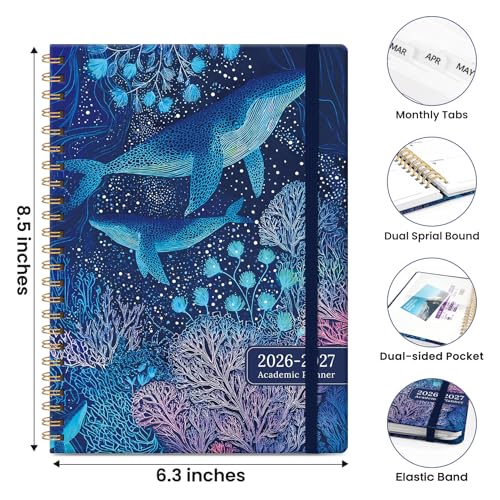 Planner 2026-2027, Academic Planner Weekly and Monthly, Jul 2026 - Jun 2027, Spiral Bound School Planning Tool with Tabs and Pocket, Perfect for Students & Teacher, 6.3" x 8.5", Luminous Deep - color: P-Luminous Deep, size: 6.3"x8.5" (A5)