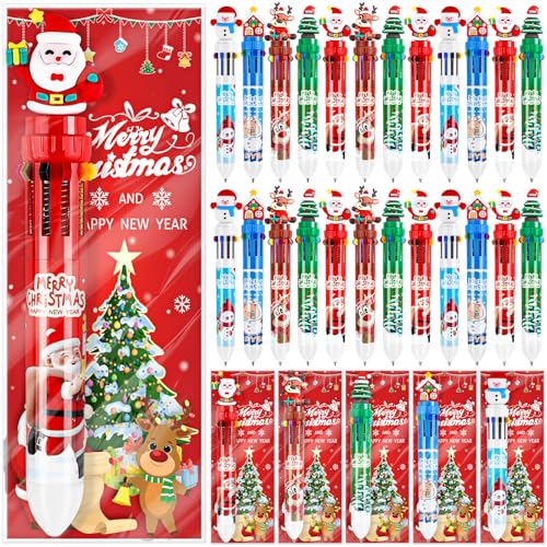 30 Sets Christmas Multicolor Pens 10-in-1 Fun Retractable Cartoon Ballpoint Pens Bulk with Greeting Card for Christmas Party Favors Stocking Stuffers Office Supplies Classroom Gifts - style: Christmas