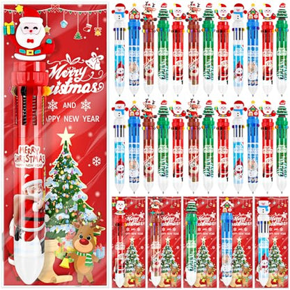 30 Sets Christmas Multicolor Pens 10-in-1 Fun Retractable Cartoon Ballpoint Pens Bulk with Greeting Card for Christmas Party Favors Stocking Stuffers Office Supplies Classroom Gifts - style: Christmas
