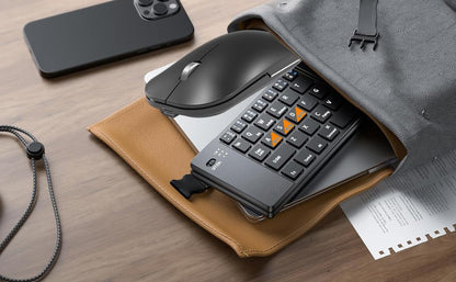 Foldable Keyboard and Mouse, Folding Bluetooth Keyboard Mouse Combo, BT5.0/BT3.0/2.4G, USB-C Rechargeable Portable Combo for Travel and for Laptop iPads Tablets iOS Andorid- Black Upgrade