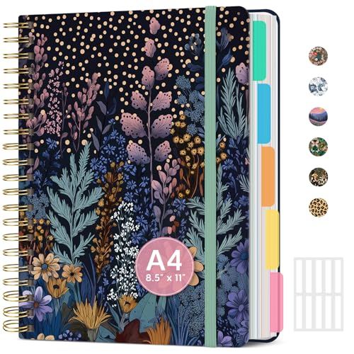 Large Spiral Notebook with Dividers & Tabs, 8.5" x 11" Hardcover 5 Subject Notebook for Work, 280 Pages, College Ruled, Cute Journal for Women, Perfect for Study & Office Note Taking, Nocturne Garden - color: O-Nocturne Garden