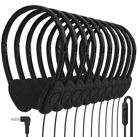 Maeline Bulk Classroom Headphones with Microphone – 400 Pack Black Wired On-Ear Headsets, Adjustable 3.5mm Plug, Individually Wrapped for Schools, Libraries & Labs - color: Black, size: 400 Pack