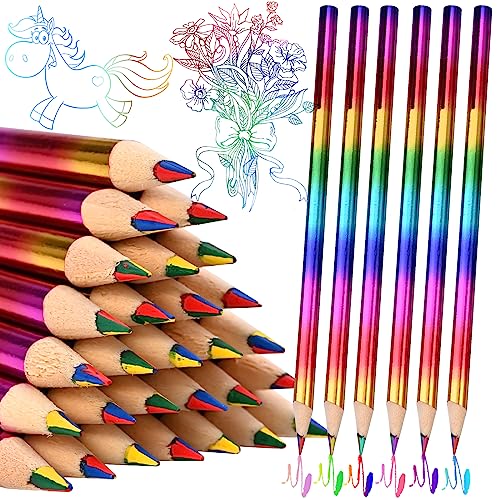 GOLDGE 40pcs Rainbow Pencils, 4 Color in 1 Rainbow Colored Pencils for Kids, Art Supplies, Coloring Pencils, Gifts for Students, 6.9 inch