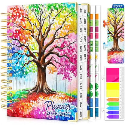 Academic Planner 2026-2027, 18 Months Weekly & Monthly Calendar Planner | July 2026 - Dec 2027, 6.6" x 8.3 A5 Size, Hardcover Daily Agenda with Tabs, Inner Pocket, Bookmark, Stickers, Sticky Note Set - color: Colorful Tree of Life, size: A5