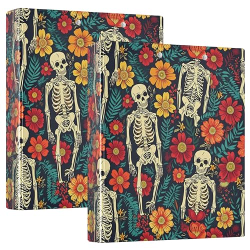 ALAZA 3 Ring Binder Retro Human Skeleton Clipboard Round Ring Binder Holds 1.5 Inch Three Binders Heavy Duty Binders for Office Supplies, 2Pack - size: 2