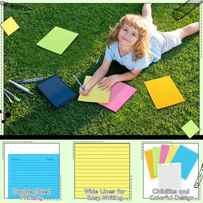 Marspark 300 Sheets Kindergarten Writing Paper with Lines 8.5 x 11'' Double Sided Color Wide Ruled Write Beginner Paper Level 1 Back to School Supplies for Letter Positioning Handwriting Practice